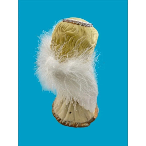 Ceramic Angel holding bird multi color light up wings 8" Sparkle Dress - Picture 4 of 8